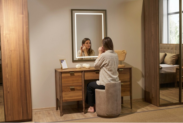 Mueble de lujo diseño tocador con espejo taburete Nuevo dormitorio Nuevo