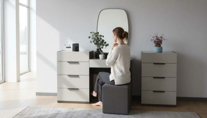 Mesa tocador con espejo Maquillaje Dormitorio Diseño Muebles Madera 2 piezas Nuevo