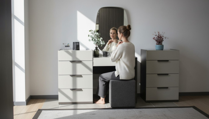 Diseño tocador con espejo muebles de dormitorio de lujo taburete 3 piezas nuevo