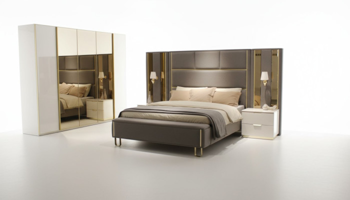 Cama 2x Mesitas de noche 3 pzas. Dormitorio Cama doble Diseño Muebles Madera Nuevo Juego
