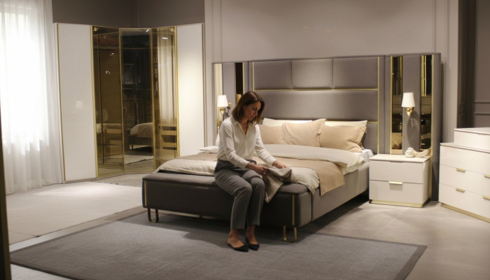 Juego de dormitorio de lujo Cama + 2 mesitas de noche + Banco Diseño Muebles 4 pzas. Nuevo