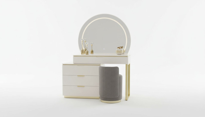 Juego de tocador consola espejo muebles diseño taburete 3 piezas. Nuevo