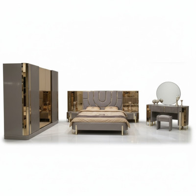 Set de dormitorio de lujo. Cama completa, 2 mesitas de noche, armario. Juego de 4 piezas.