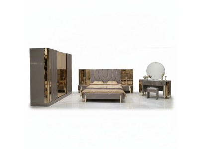 Set de dormitorio de lujo. Cama completa, 2 mesitas de noche, armario. Juego de 4 piezas.