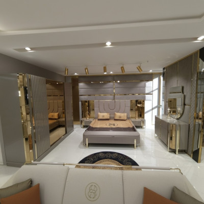 Diseño Dormitorio 3 piezas Cama 2x Mesitas de noche Moderno Lujo Conjunto de muebles de cama nuevo