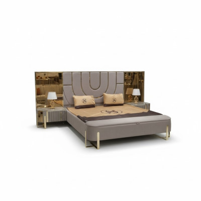 Diseño Dormitorio 3 piezas Cama 2x Mesitas de noche Moderno Lujo Conjunto de muebles de cama nuevo