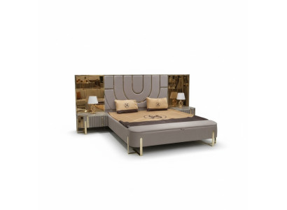 Diseño Dormitorio 3 piezas Cama 2x Mesitas de noche Moderno Lujo Conjunto de muebles de cama nuevo