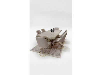 Mesa de lujo Beige Mesas de acero inoxidable Diseño italiano Mesas de comedor Mesa de comedor nueva