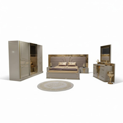 Dormitorio Cama completa 2x mesitas de noche Armario Cómoda con espejo