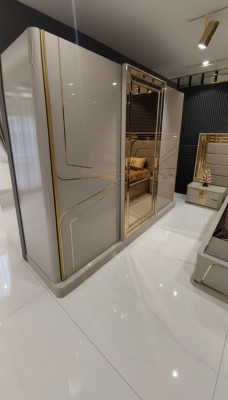Moderno armario ropero de lujo madera gabinetes de vidrio alto brillo dormitorio.