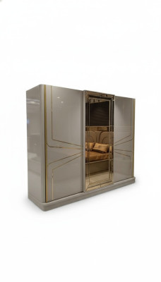 Moderno armario ropero de lujo madera gabinetes de vidrio alto brillo dormitorio.