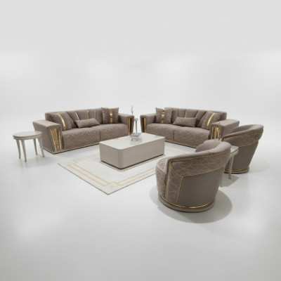 Conjunto de sofás moderno de 3+3+1 plazas de tela con diseño de 3 piezas. A estrenar.