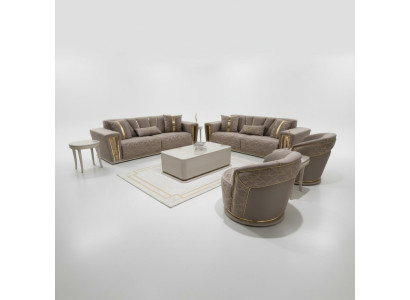 Conjunto de sofás moderno de 3+3+1 plazas de tela con diseño de 3 piezas. A estrenar.