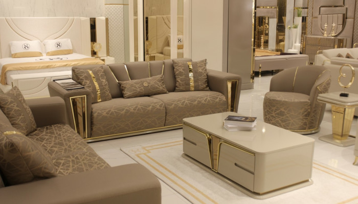 Sofá de 3 plazas + 1 + 1 de tela y madera Sofá de 3 plazas moderno Sillón conjunto completo