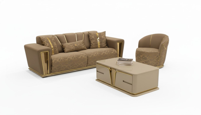 Sofá de 3 plazas + 1 + 1 de tela y madera Sofá de 3 plazas moderno Sillón conjunto completo