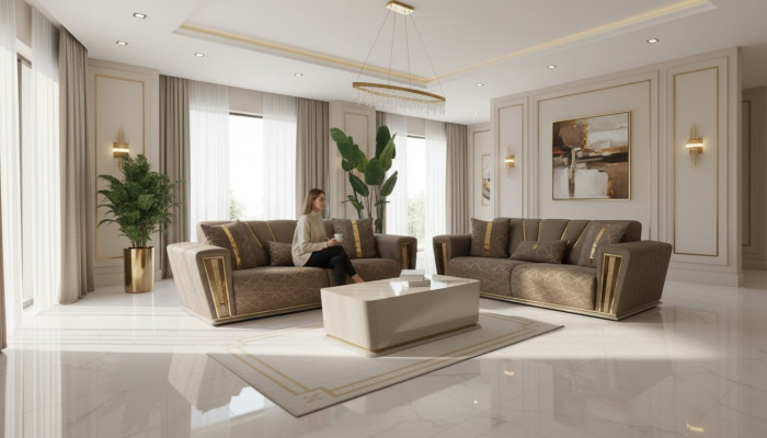 3+3 asientos Set de sofá moderno gris de tela Sofá de lujo completo de 3 plazas con sillones 2 piezas