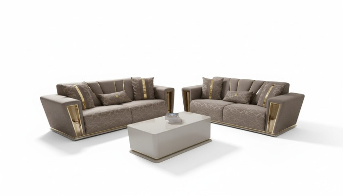 3+3 asientos Set de sofá moderno gris de tela Sofá de lujo completo de 3 plazas con sillones 2 piezas