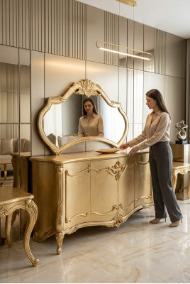 Lujo Aparador con Espejo Juego de Cómoda de Madera Cómodas Clásicas