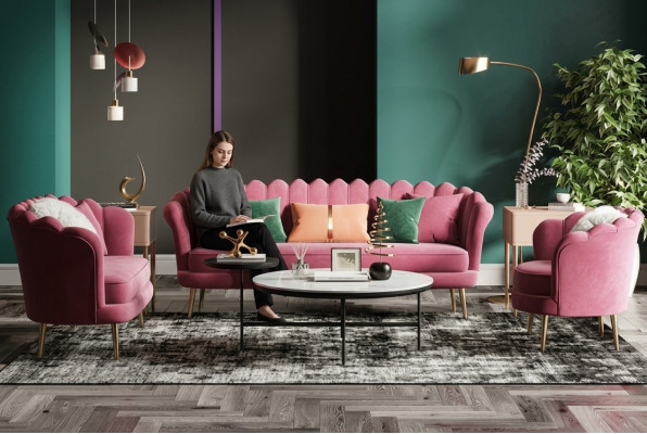 Sofá de diseño de tela de terciopelo nuevo de 3 plazas para relajarse en el salón.