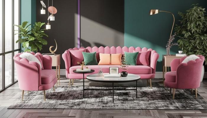 Sofá de diseño de tela de terciopelo nuevo de 3 plazas para relajarse en el salón.