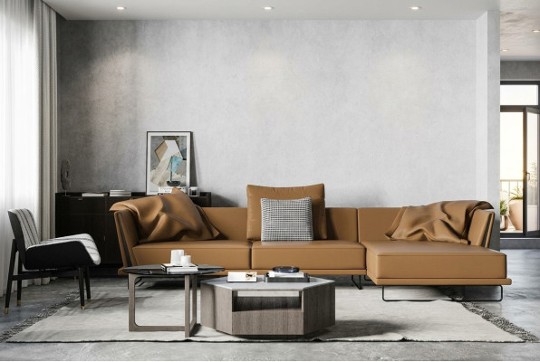 Sofá esquinero de forma L de cuero, salón, sofá relax, diseño sofá, sofá lounge, nuevo.