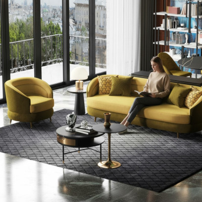 Relájese Diseño de asiento de sofá Lounge Sofás Sofá textil 3 plazas Tres plazas Terciopelo
