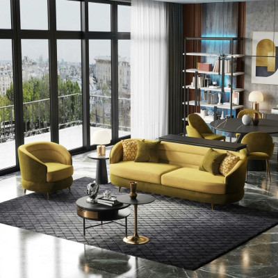 Relájese Diseño de asiento de sofá Lounge Sofás Sofá textil 3 plazas Tres plazas Terciopelo