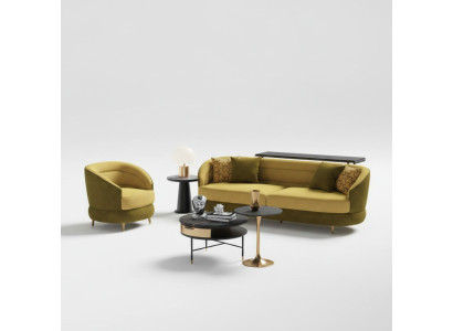 Diseño sofá lounge de terciopelo amarillo de 3+1 plazas con sofá de sala de estar.