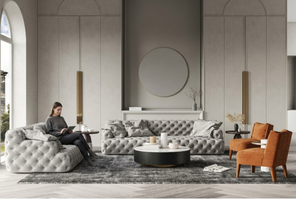 Chesterfield Sofá de cuero de tres plazas, diseño de asiento relajante, sofá de salón de 234 cm.