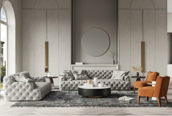 Chesterfield Sofá de cuero de tres plazas, diseño de asiento relajante, sofá de salón de 234 cm.