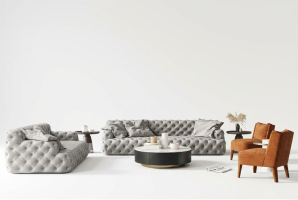 Chesterfield Sofá de cuero de tres plazas, diseño de asiento relajante, sofá de salón de 234 cm.