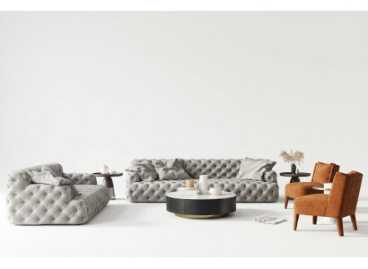 Chesterfield Sofá de cuero de tres plazas, diseño de asiento relajante, sofá de salón de 234 cm.