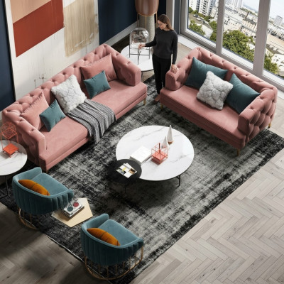 Rosa Chesterfield conjunto de sofás de diseño de la sala de estar sofás de 3 plazas + 2 plazas.