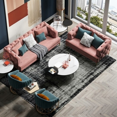 Rosa Chesterfield conjunto de sofás de diseño de la sala de estar sofás de 3 plazas + 2 plazas.