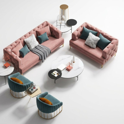 Rosa Chesterfield conjunto de sofás de diseño de la sala de estar sofás de 3 plazas + 2 plazas.