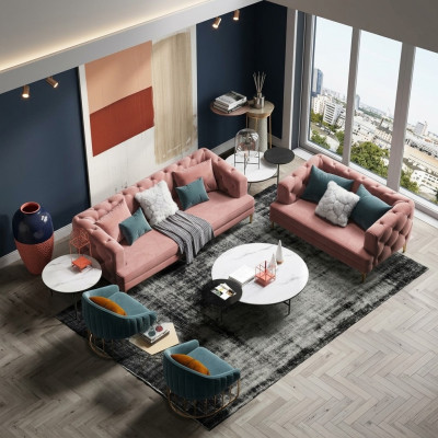 Sofá de diseño de tres plazas Relax Lounge Sofas Sofá textil de terciopelo de 3 plazas.