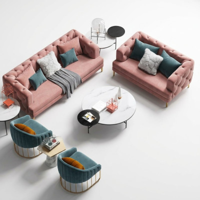 Sofá de diseño de tres plazas Relax Lounge Sofas Sofá textil de terciopelo de 3 plazas.