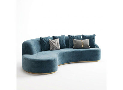 Sofá de terciopelo de 4 plazas, tapizado textil moderno, asiento de relax de lujo, muebles de esquina redondeados nuevos.