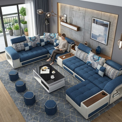 Sofá esquinero en forma de U, tapizado moderno, asientos de relajación, muebles de lujo, sofá de salón.