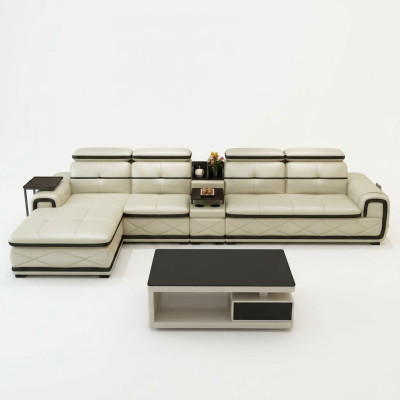 Sofá de cuero de lujo en forma de L esquina moderno acolchado relajante mueble conjunto de sala