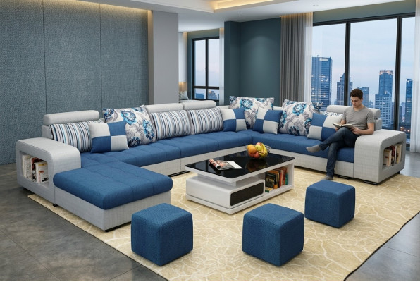 Sofá esquinero en forma de U de lujo, tapizado en textil moderno para relajarse, muebles de asiento, mobiliario de salón.
