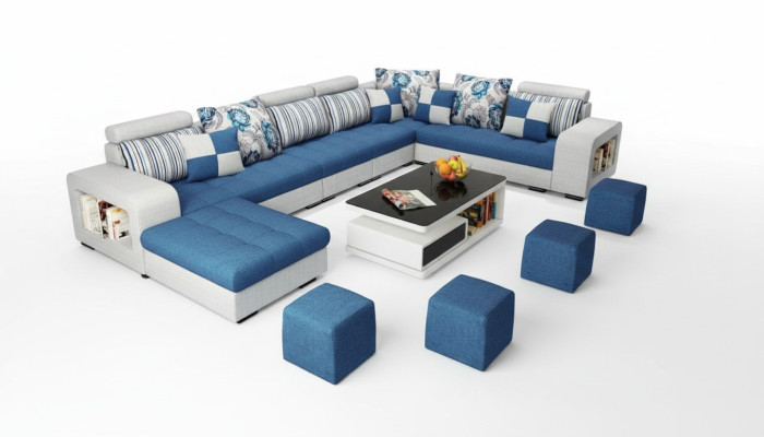 Sofá esquinero en forma de U de lujo, tapizado en textil moderno para relajarse, muebles de asiento, mobiliario de salón.