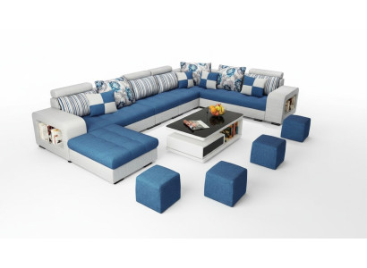 Sofá esquinero en forma de U de lujo, tapizado en textil moderno para relajarse, muebles de asiento, mobiliario de salón.