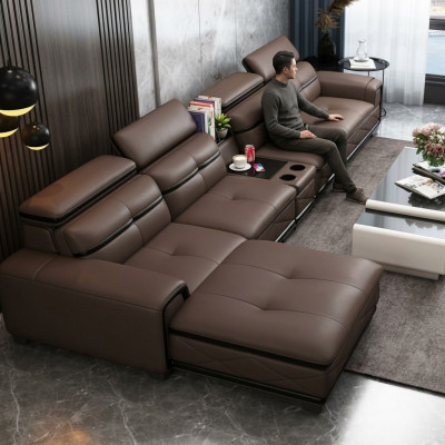 Asiento Muebles Sofá de esquina de lujo de cuero artificial en forma de L acolchado moderno de la sala de estar