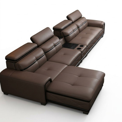 Asiento Muebles Sofá de esquina de lujo de cuero artificial en forma de L acolchado moderno de la sala de estar