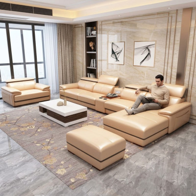 Relájese conjunto de esquina sofá en forma de L acolchado moderno asiento muebles salón lujoso.