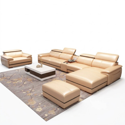 Relájese conjunto de esquina sofá en forma de L acolchado moderno asiento muebles salón lujoso.