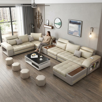 Sofá esquinero en forma de U, muebles de asiento, paisaje de vida de lujo, acolchado moderno, sofá relajante.