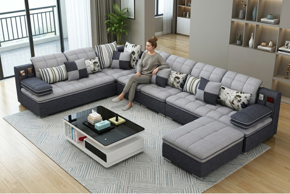 Muebles conjunto de salón Sofá de esquina de lujo en forma de U Sofás tapizados Sofá Relax Tela Asiento
