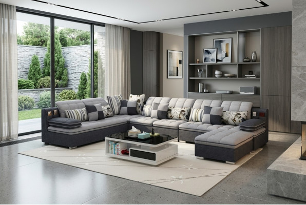 Muebles conjunto de salón Sofá de esquina de lujo en forma de U Sofás tapizados Sofá Relax Tela Asiento